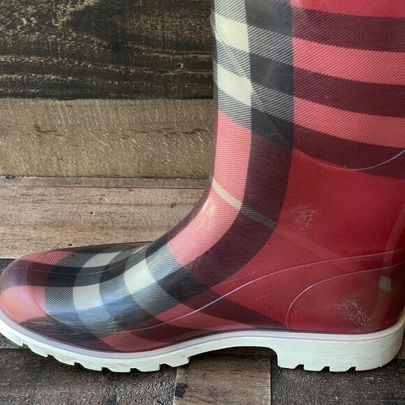 Burberry Nova Check Red Rain Boots Size 36/6 - Picture 11 of 13
